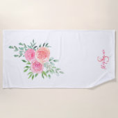 Naammonogram Roze Bloemen Strandlaken (Voorkant)