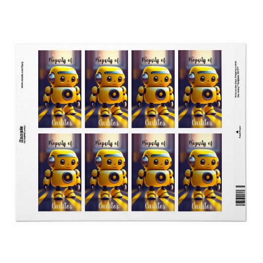 Naamplaat / Bookplate Stickers met Robot Motif (Full Sheet)