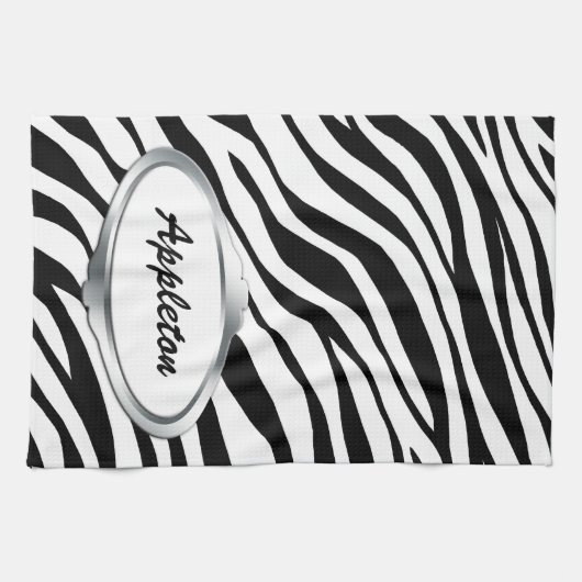 Naamplaat Design Black & White Zebra Print Towel Theedoek (Horizontaal)