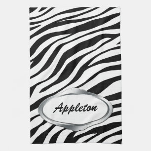 Naamplaat Design Black & White Zebra Print Towel Theedoek