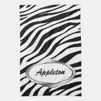 Naamplaat Design Black & White Zebra Print Towel Theedoek