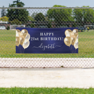 Naamschrift van Birthday marvy blue gouballonnen Spandoek