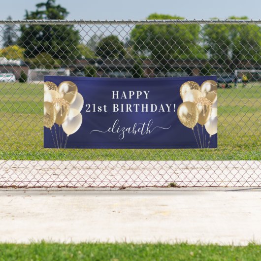 Naamschrift van Birthday marvy blue gouballonnen Spandoek (Insitu)