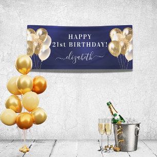Naamschrift van Birthday marvy blue gouballonnen Spandoek