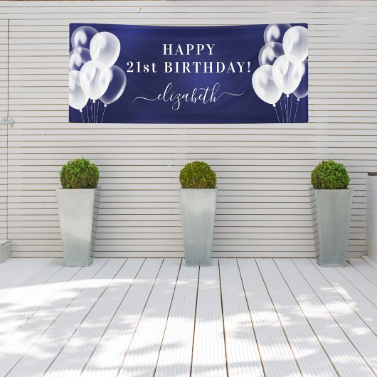 Naamschrift voor de Birthday marvy blue ballonnen Spandoek