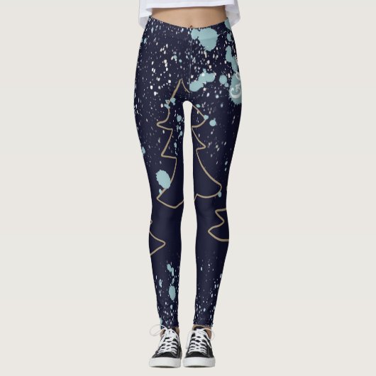 Naamscript schattig cool marine goud witte stip fe leggings (Voorkant)
