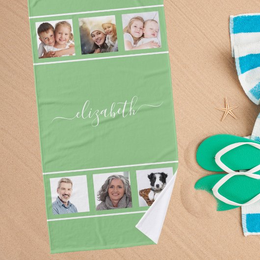 Naamscript voor groene fotocollage badhanddoek