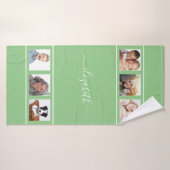 Naamscript voor groene fotocollage badhanddoek (Badhanddoek)
