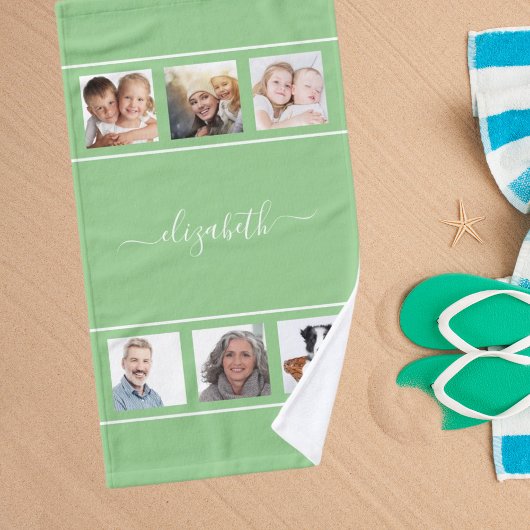 Naamscript voor groene fotocollage handdoek