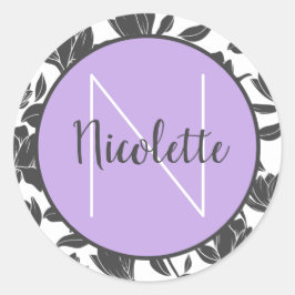 Naamsticker Bloem Tulpen Pastel Paars Ronde Sticker