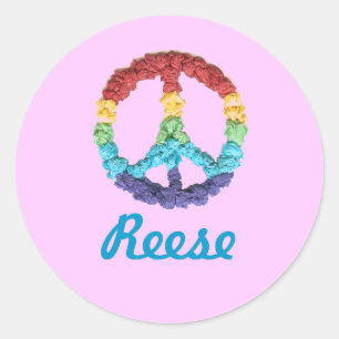 Naamsticker met vredesteken ronde sticker