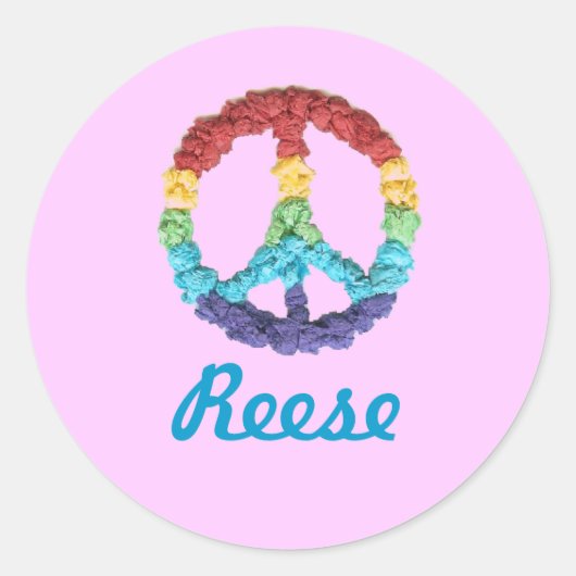 Naamsticker met vredesteken ronde sticker (Voorkant)