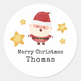 Naamstickers - Schattige Kerstman Prettig Kerstfee Ronde Sticker