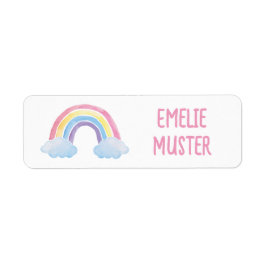 Naamstickers wit - waterverf Regenboog Wolken  Etiket