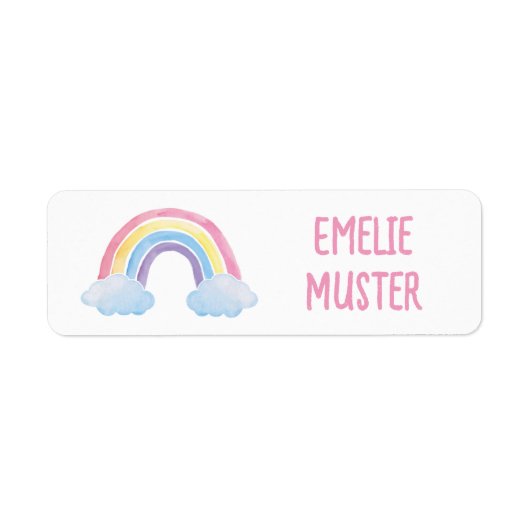 Naamstickers wit - waterverf Regenboog Wolken Etiket (Voorkant)