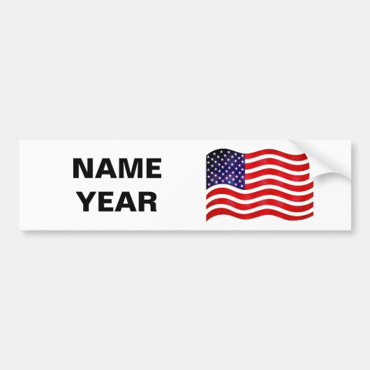Naamtekst en Amerikaanse vlag op wit Bumpersticker (Voorkant)