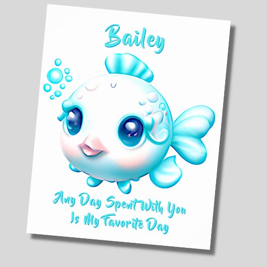 Naamtekst toevoegen, Baby Aqua Blauwe Vis Nursery Poster