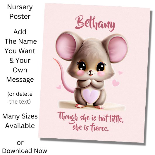 Naamtekst toevoegen, Baby Muis met Grote Oren op R Poster