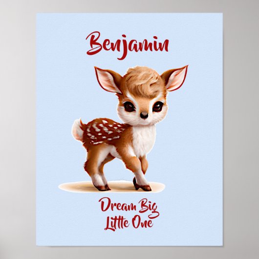 Naamtekst toevoegen, Cute Fawn - Babyhert op Blauw Poster (Voorkant)