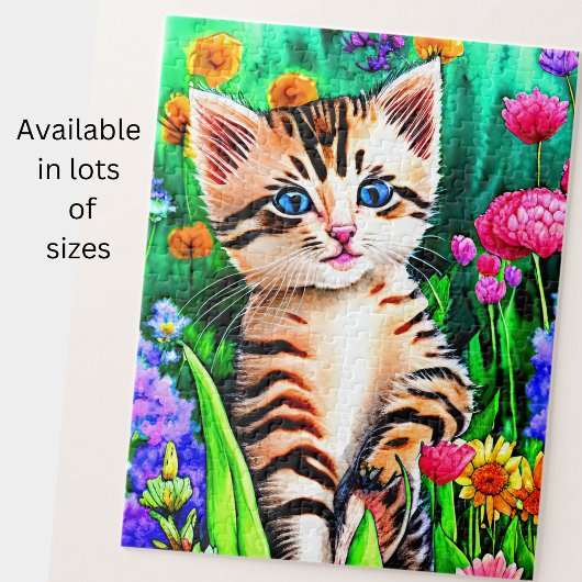 Naamtekst toevoegen, Kat Kitten met Bloemen in de  Legpuzzel