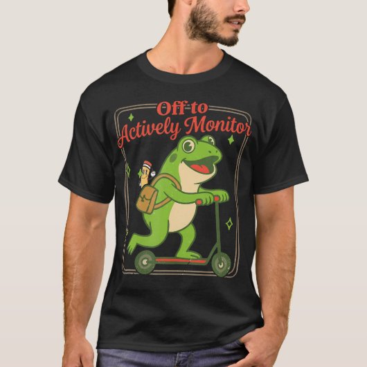 Naar actief monitoren van kikker-testdag-testdag t-shirt (Voorkant)