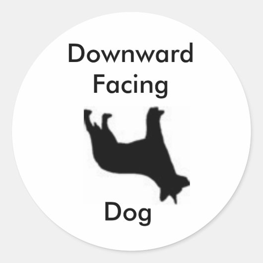 Naar beneden gerichte hond ronde sticker (Voorkant)