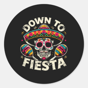 Naar beneden naar Fiesta Grappig Mexicaans feest F Ronde Sticker