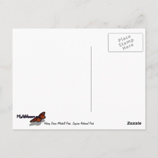 Naar beneden van Mitchell Peak in Sequoia Briefkaart (Achterkant)