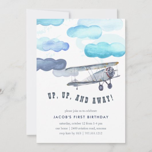 Naar boven en weg | Uitnodiging voor een  vliegtui (Voorkant)