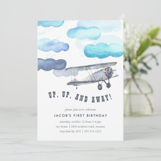 Naar boven en weg | Uitnodiging voor een vliegtui (Staand voorkant)