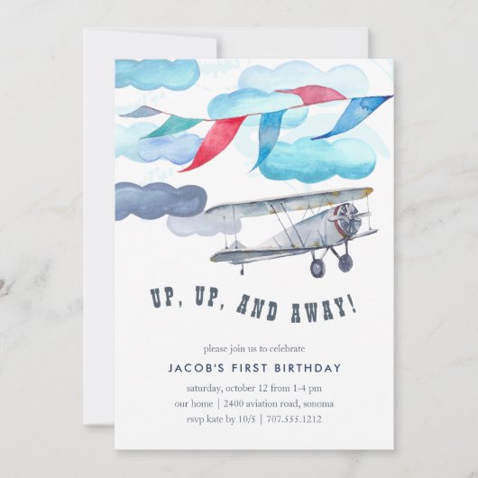 Naar boven en weg | Uitnodiging voor een vliegtui (Voorkant)