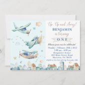 Naar boven en weg | Uitnodiging voor een  vliegtui (Voorkant)