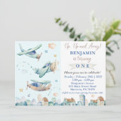 Naar boven en weg | Uitnodiging voor een  vliegtui (Staand voorkant)