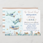 Naar boven en weg | Uitnodiging voor een  vliegtui (Voorkant / Achterkant)