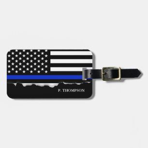 Naar buiten gerichte Amerikaanse vlag met dun blau Bagagelabel