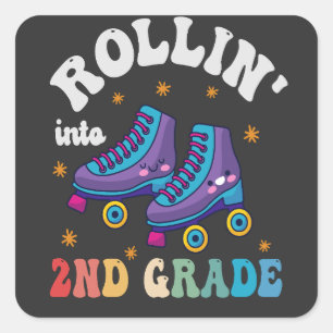 Naar de 2e klas rollen Back to School Roller Skate Vierkante Sticker