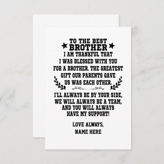 Naar de beste broer van zus of broer bedankkaart (Voorkant / Achterkant)