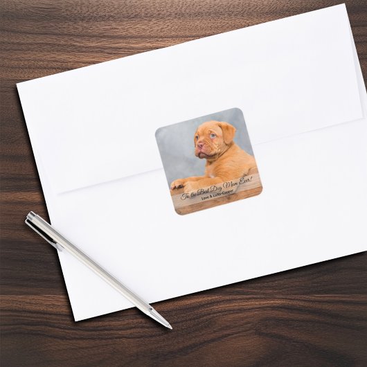 Naar de beste hond moeder ooit aangepaste foto en  vierkante sticker