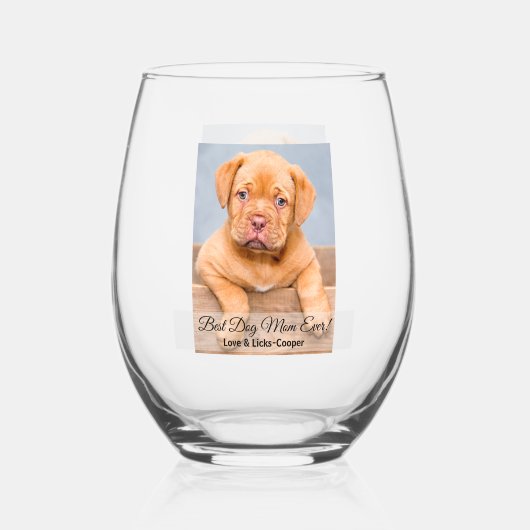 Naar de beste hond moeder ooit aangepaste foto en  wijnglas zonder voet (Achterkant)