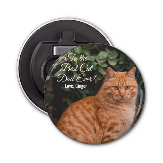Naar de beste kat-pap ooit aangepaste foto button flesopener (Voorkant)