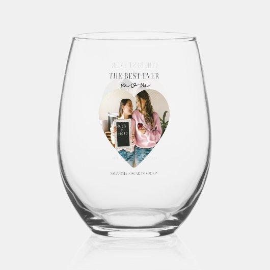 Naar de beste ooit moeder foto hart wijnglas zonder voet (Voorkant)
