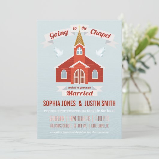 Naar de Chapel Wedding Invitation RED Kaart (Staand voorkant)