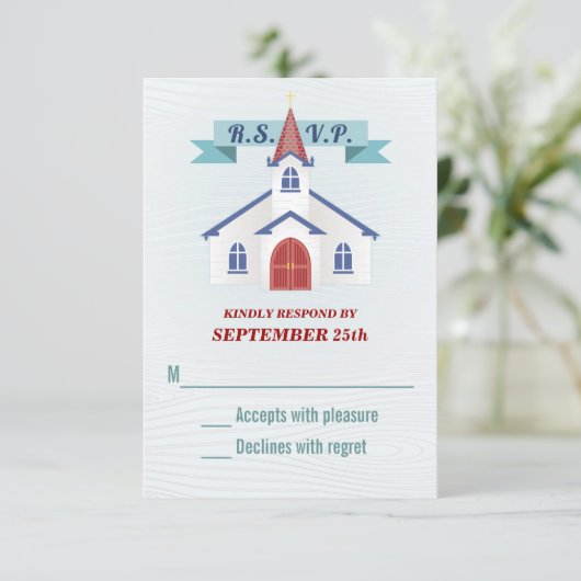 Naar de Chapel Wedding RSVP Kaart (Staand voorkant)