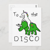 Naar de Disco (Unicorn Riding Triceratops) Briefkaart (Voorkant / Achterkant)