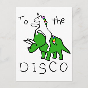 Naar de Disco (Unicorn Riding Triceratops) Briefkaart