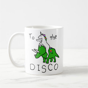 Naar de Disco (Unicorn Riding Triceratops) Koffiemok