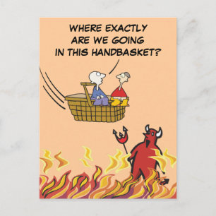 Naar de hel in een handmand Briefkaart