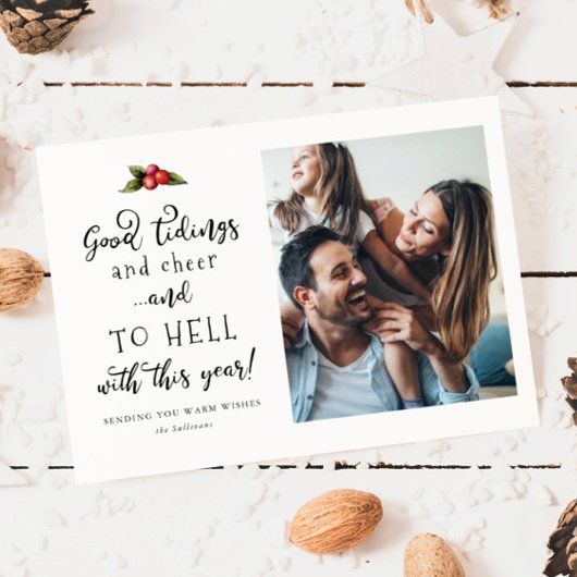 Naar de hel met dit jaar 2021 grappige kerstfoto feestdagenkaart