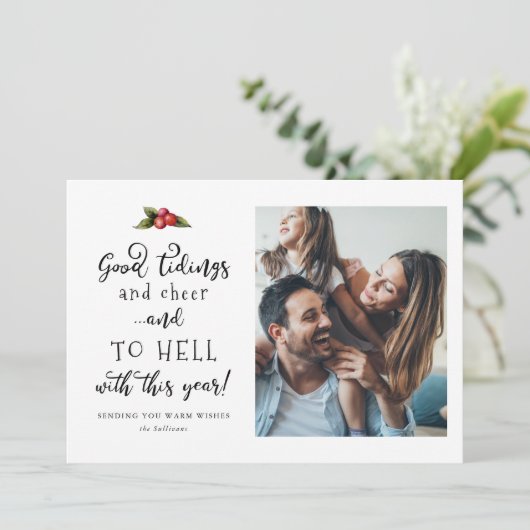 Naar de hel met dit jaar 2021 grappige kerstfoto feestdagenkaart (Staand voorkant)