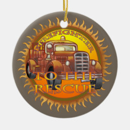 Naar de hulpbrandweerwagen keramisch ornament